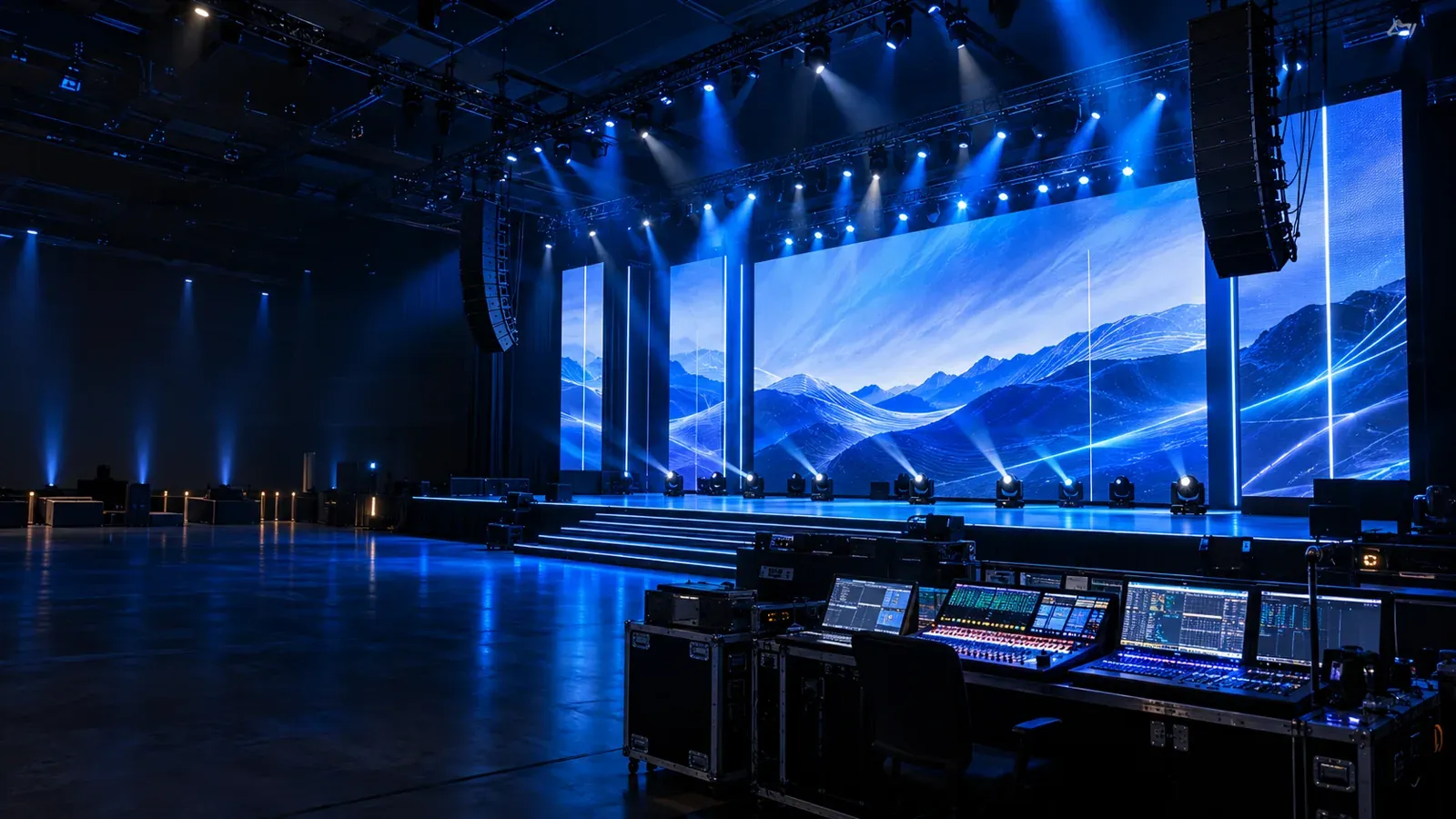 Concert lighting and stage technology in a large event venue
